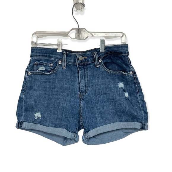 𝅺levi's Mid Length Rolled Cuff Denim Shorts, 5 Pocket, Medium Wash, 29 - Picture 1 of 8